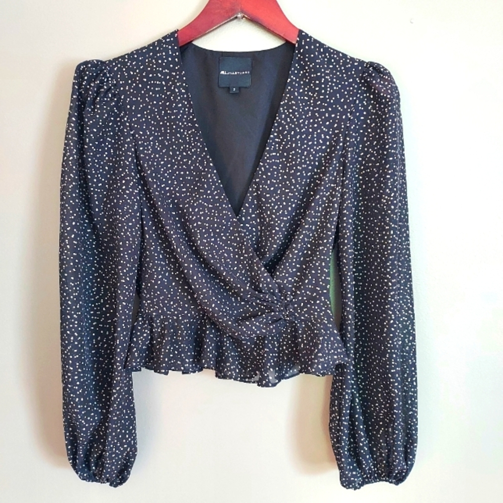 Jill Stuart Polka Dot Puff Sleeve Peplum Cropped Top Size 2